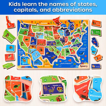 Synarry Large Usa World Solar System Wooden Puzzles For Kids Ages 4-6, Wood Jigsaw Puzzles Educational Games Toys Gifts For Toddlers, Learning United States World Space Maps For Boys Girls Ages 3-8