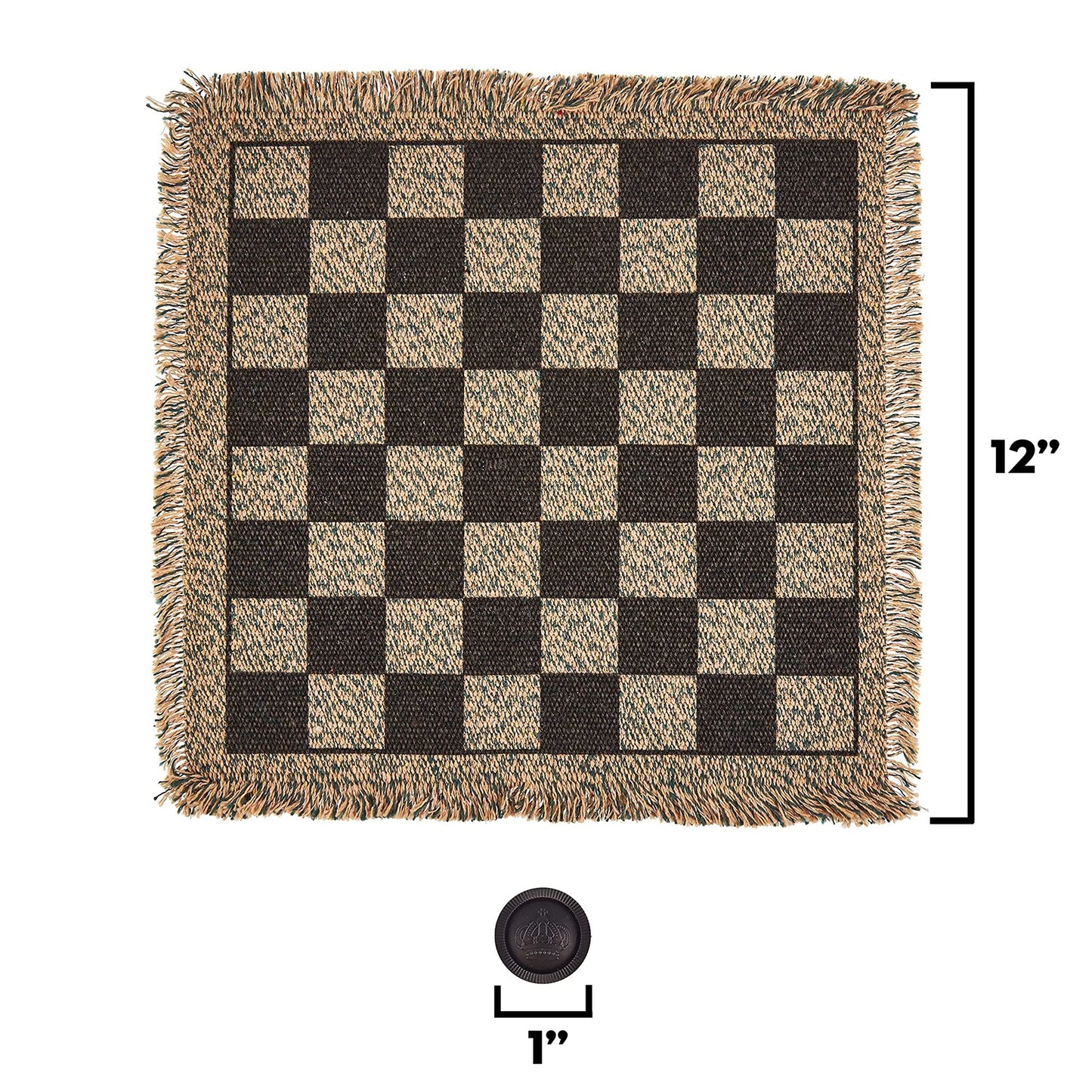 3-In-1 Mini Checkers Rug + Classic & Mega Tic Tac Toe - Portable Compact 12' X 12' Reversible Checkerboard Rug - Travel, Parties, Games On The Go, Family Board Game Night