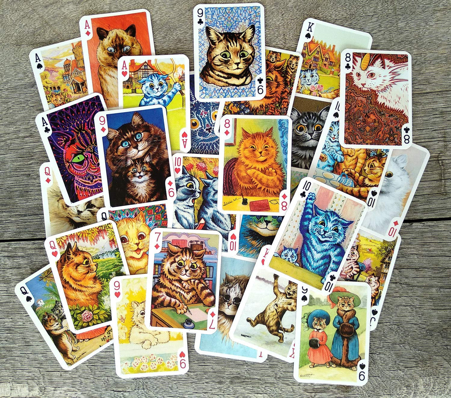 Flonzgift Psychedelic Cats Playing Cards (Poker Deck 54 Cards All Different) Unique Cats Art By Louis William Wain Vintage Cards