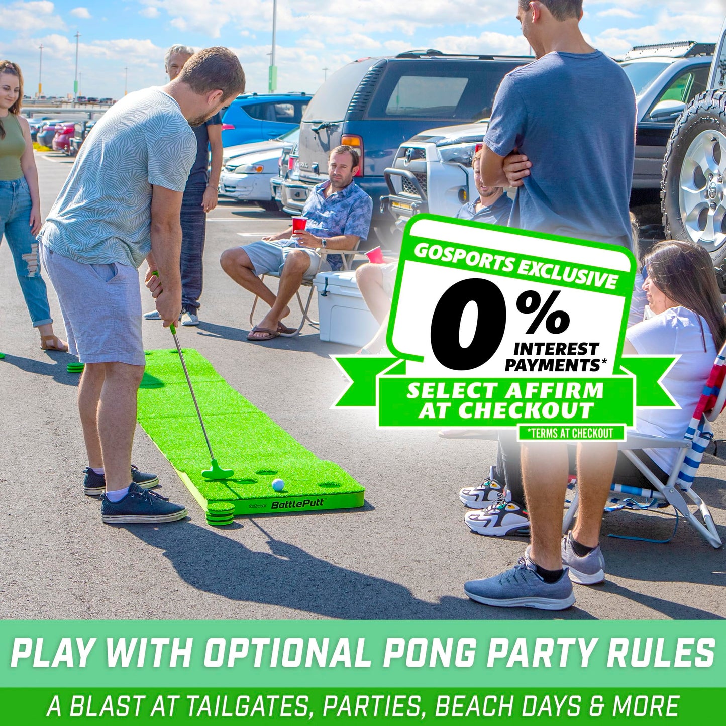 GoSports BattlePutt Golf Putting Game - 11 ft Green Putting Green, 2 Putters & 2 Balls, Foam Material, 2-on-2 Pong Style Play