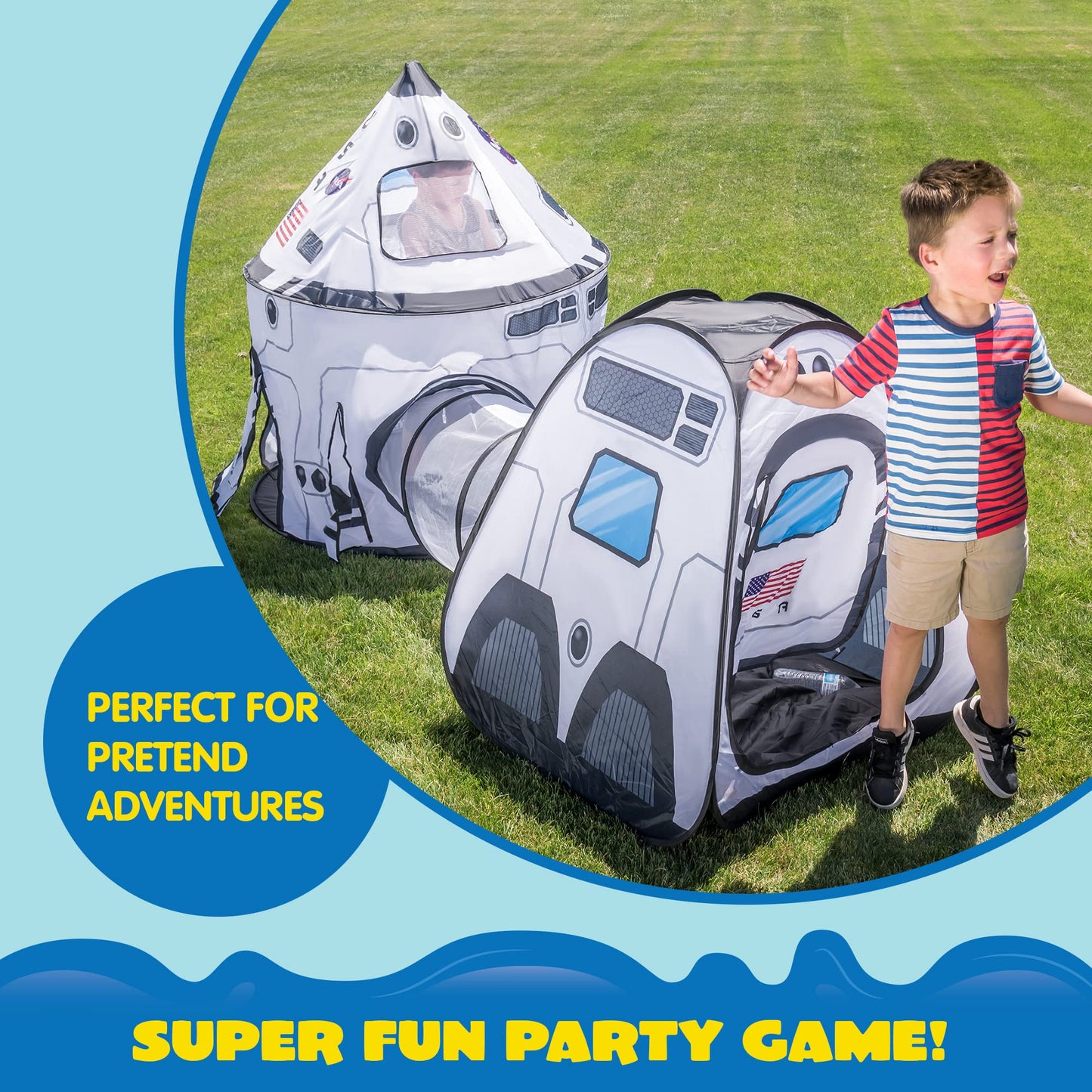 Joyin White Rocket Ship Pop Up Play Tent With Tunnel And Playhouse Kids Indoor Outdoor Spaceship Tent Set