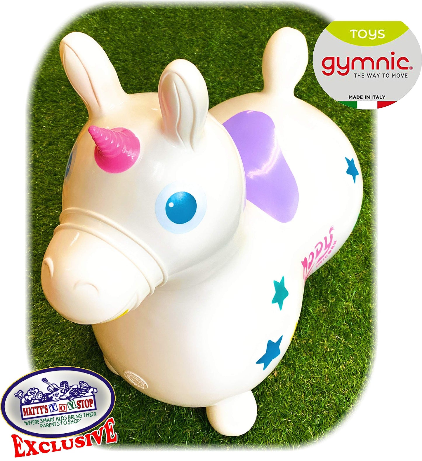 Matty's Toy Stop Gymnic Rody Magical Unicorn Bounce & Ride, Large Inflatable, Vinyl, Multi-Color with Pump Included