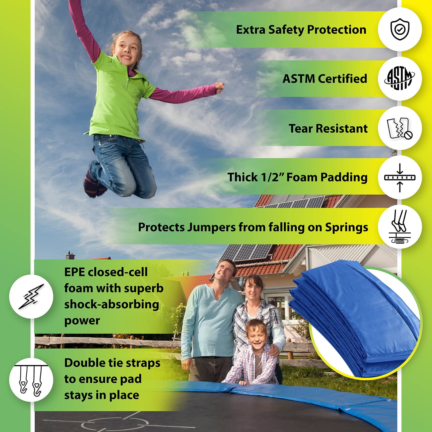 Machrus Upper Bounce Trampoline Replacement Safety Pad 6FT 7.5FT 8FT 9FT 10FT 12FT 13FT 14FT 15FT 16FT Round-Trampoline Spring Cover- PVC Trampoline Skirt Waterproof -Resistant