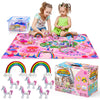 Yoya Toys Unicorn Playmat - Pretend Play Set For Kids - 8 Pcs Unicorns And Rainbows Figures - Educational Imaginative Activity Rug Toy - Floor Mat Playset Gift For Girls 3 4 5 6 7 8 Year Old Toddlers