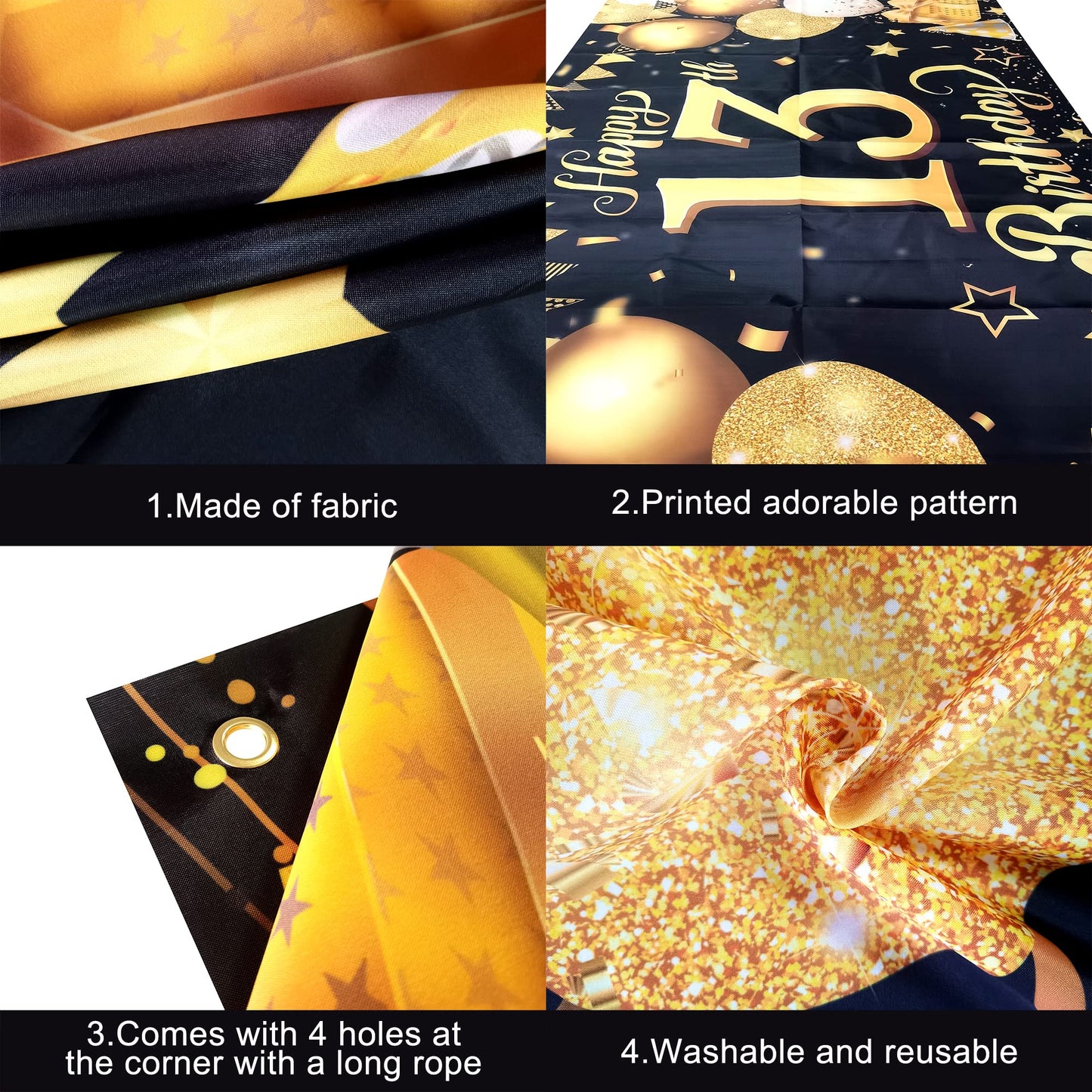 Katchon, Happy 13Th Birthday Banner Black And Gold - Xtralarge, 72X44 Inch | 13Th Happy Birthday Backdrop, Happy 13Th Birthday Banner | 13Th Birthday Decorations For Boys | 13 Birthday Decorations