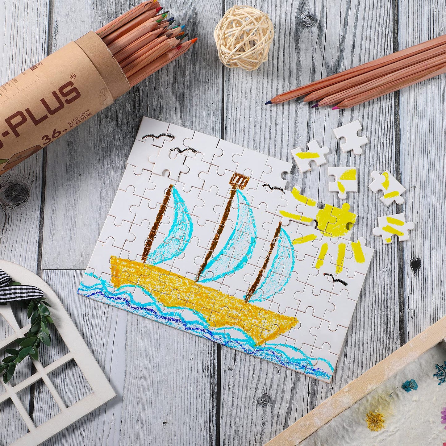 Christmas Blank Jigsaw Puzzle 70 Pieces 0.84 X 0.78 Inch White Blank Puzzle Rectangle Decorating Puzzle For Decorating Boys And Girls Art Activity, Wedding Birthday Party, 5.12 X 3.54 Inches