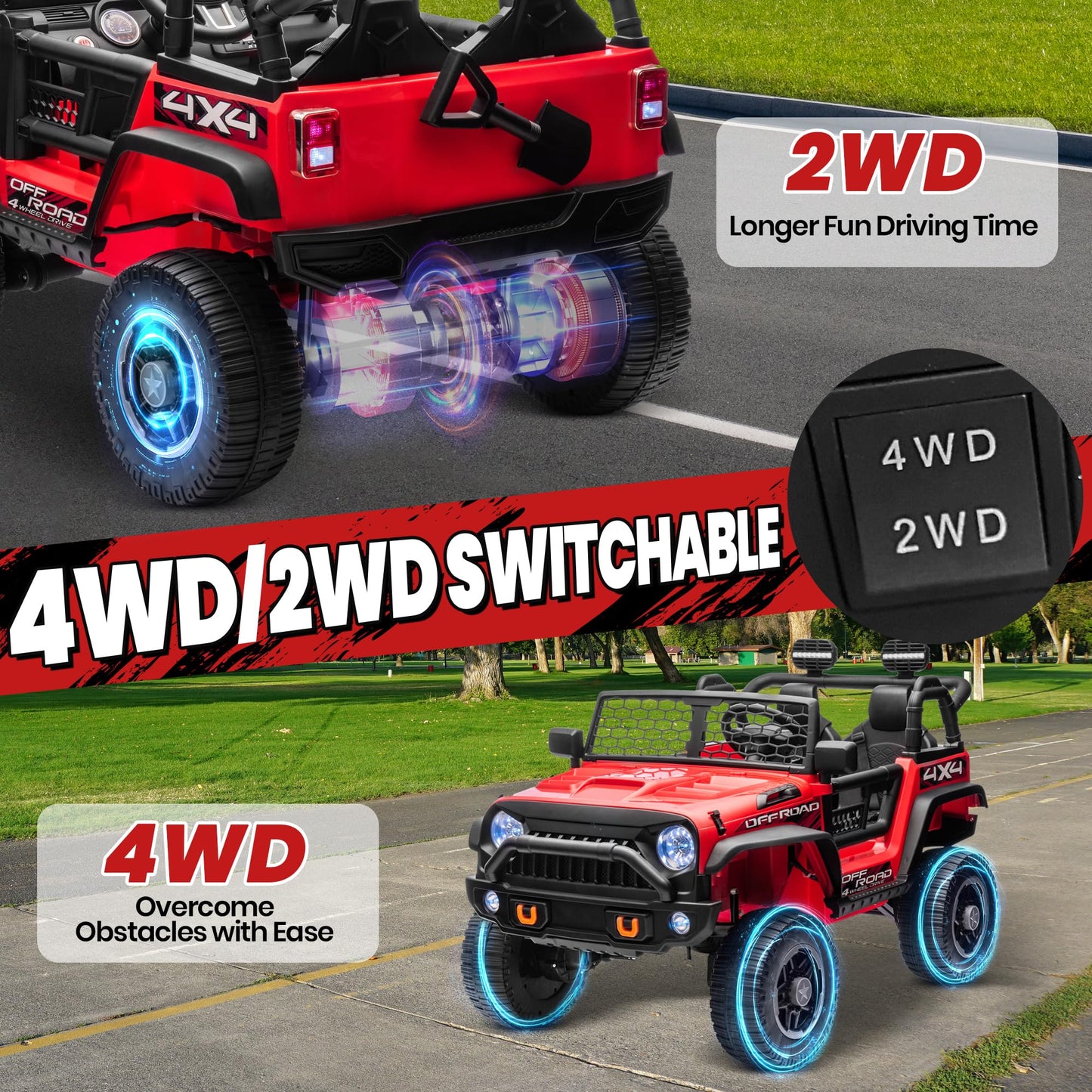 Joyracer 24V Ride On Toys With 4X200W Motors, 20'' Xl 2 Seat Power Ride On Wheels W/2 Safe Belts, Remote Control, 4-Wheeler Susp