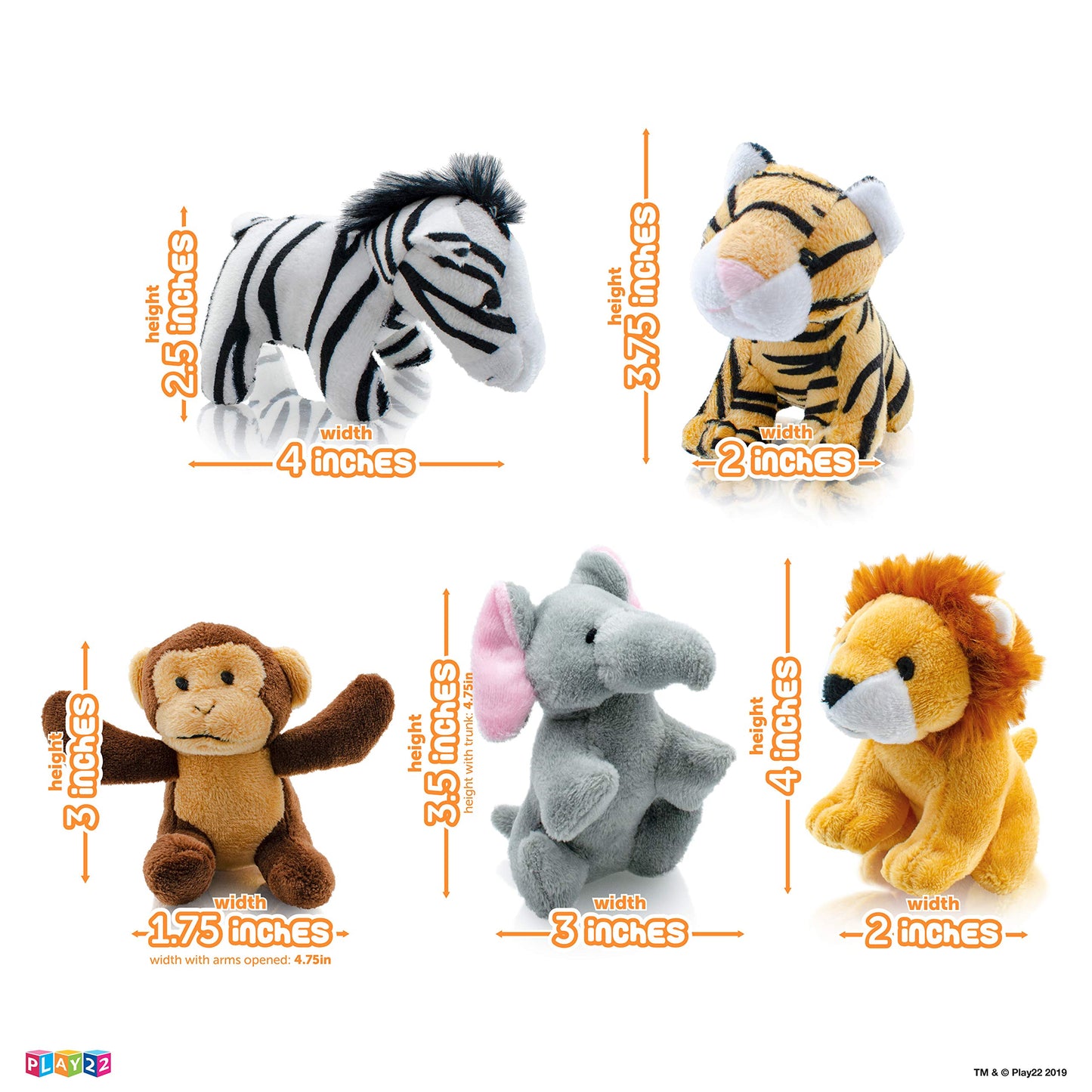 Play22 6-Piece Plush Talking Jungle Animals Set With Carrier For Kids, Babies & Toddlers - Elephant, Tiger, Lion, Zebra, Monkey