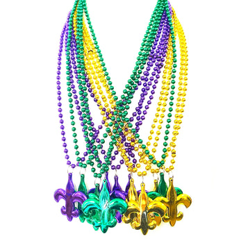 Ysppf Mardi Gras Party Beads Necklace Gold Purple Green Parade Party Favor(12 Pcs)