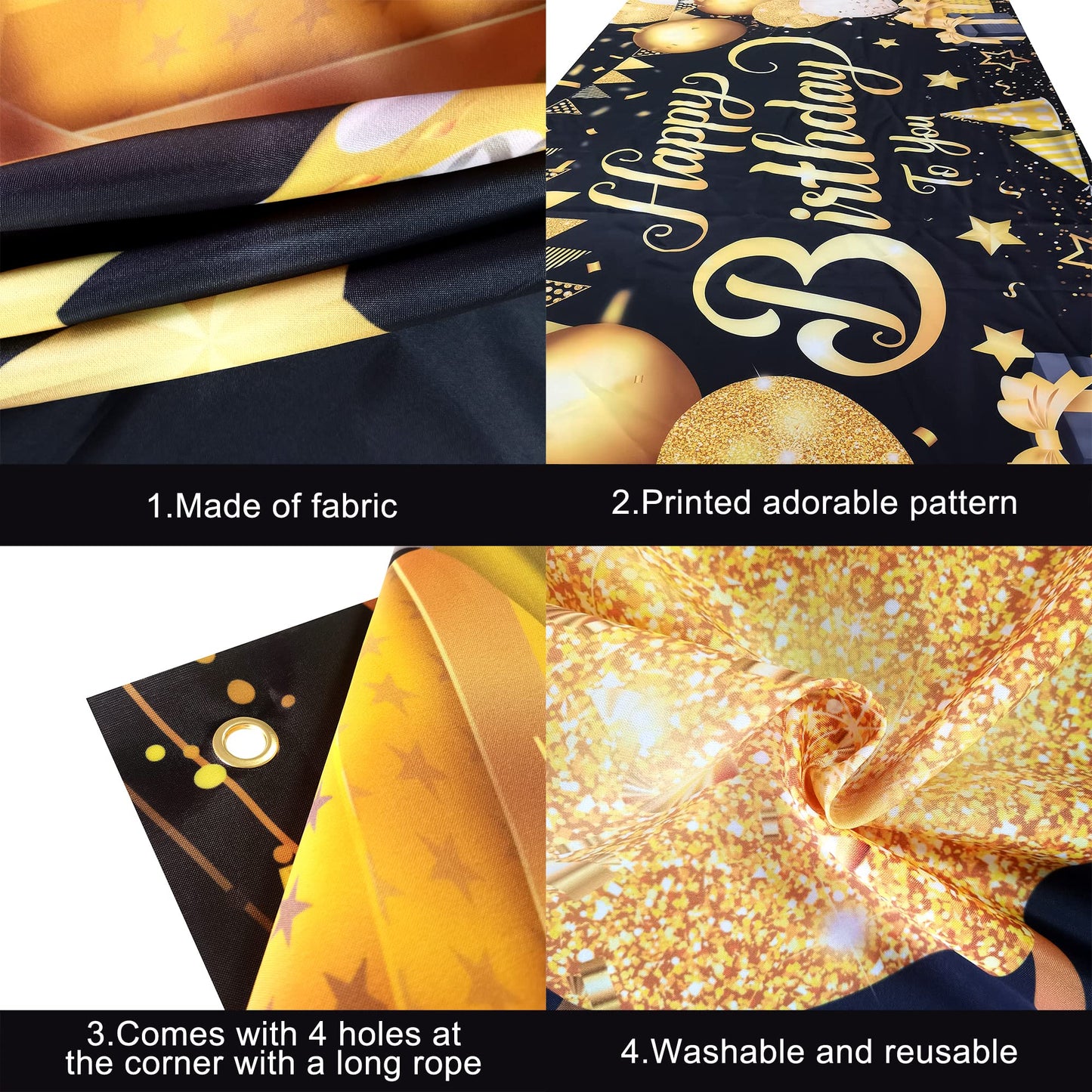 Katchon, Large Black And Gold Happy Birthday Banner - 72X44 Inch | Black And Gold Birthday Decorations For Men | Happy Birthday Backdrop, Happy Birthday Sign | Black And Gold Birthday Banner For Men
