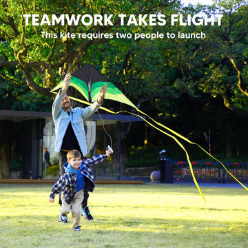 SYNCFUN Large Delta Kite Gradient Green- Easy to Fly for Kids and Adults, Beach Kite with 328 ft String for Outdoor Games and Ac