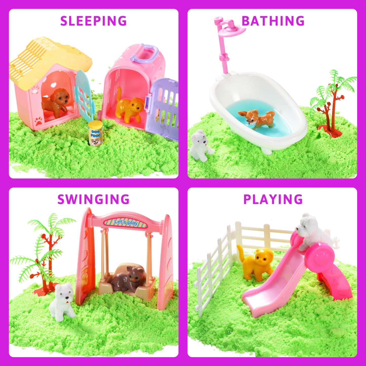 Carolart Pet Sensory Bin,Dog And Cat Sandbox For Kids,Kids Play Sand Kit,Pet Play Set With Sensory Sand,Pet Care Play Set,Role P