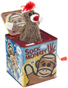 Sock Money Jack in the Box - Timeless Childrens Musical Toy - Colorful Embossed Tin Box and Classic Sock Monkey Design - Age 18