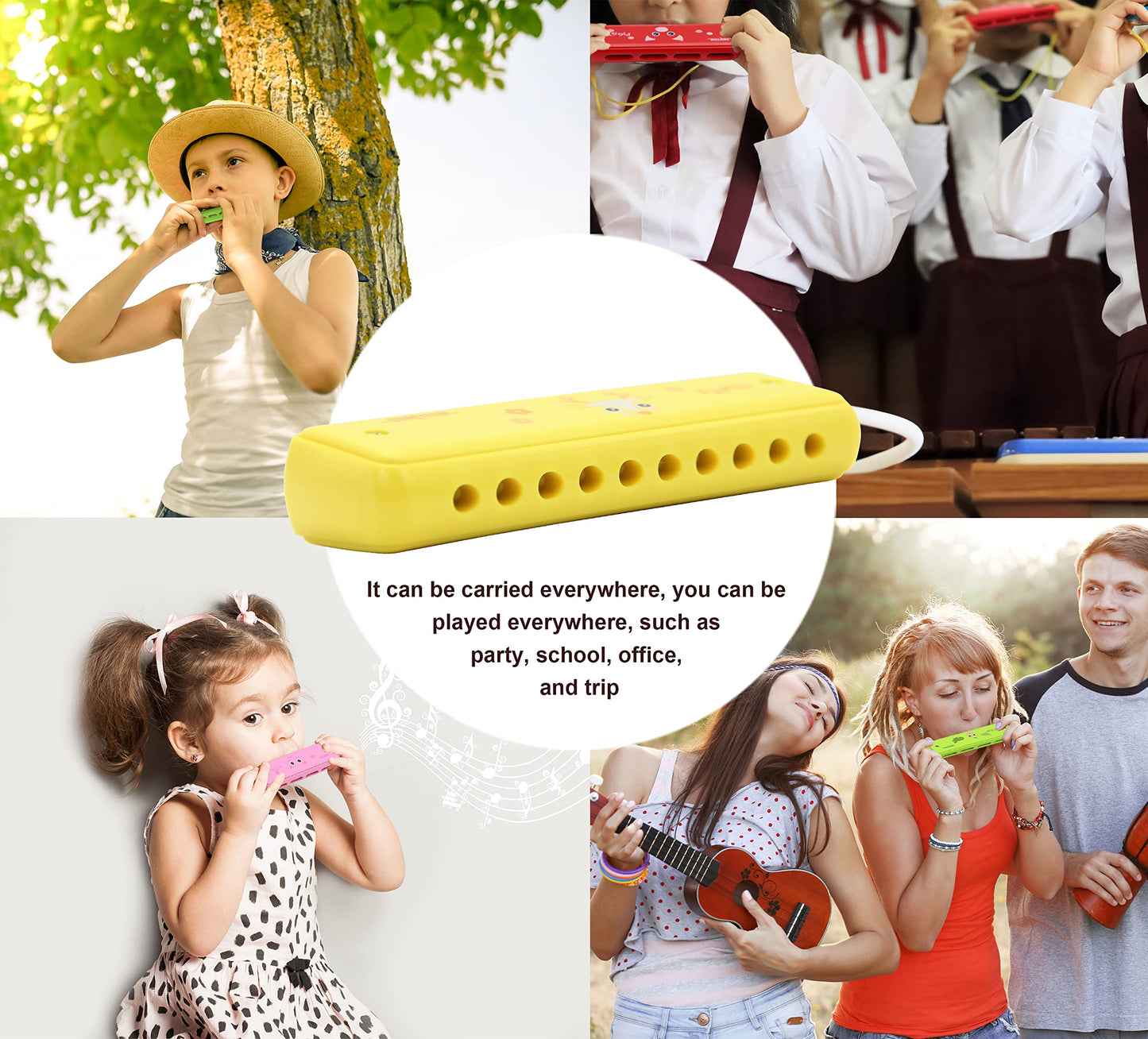 Crafteem Colored Harmonica For Kids And Beginners - Easy-To-Learn Key Of C Instrument - Portable And Lightweight.