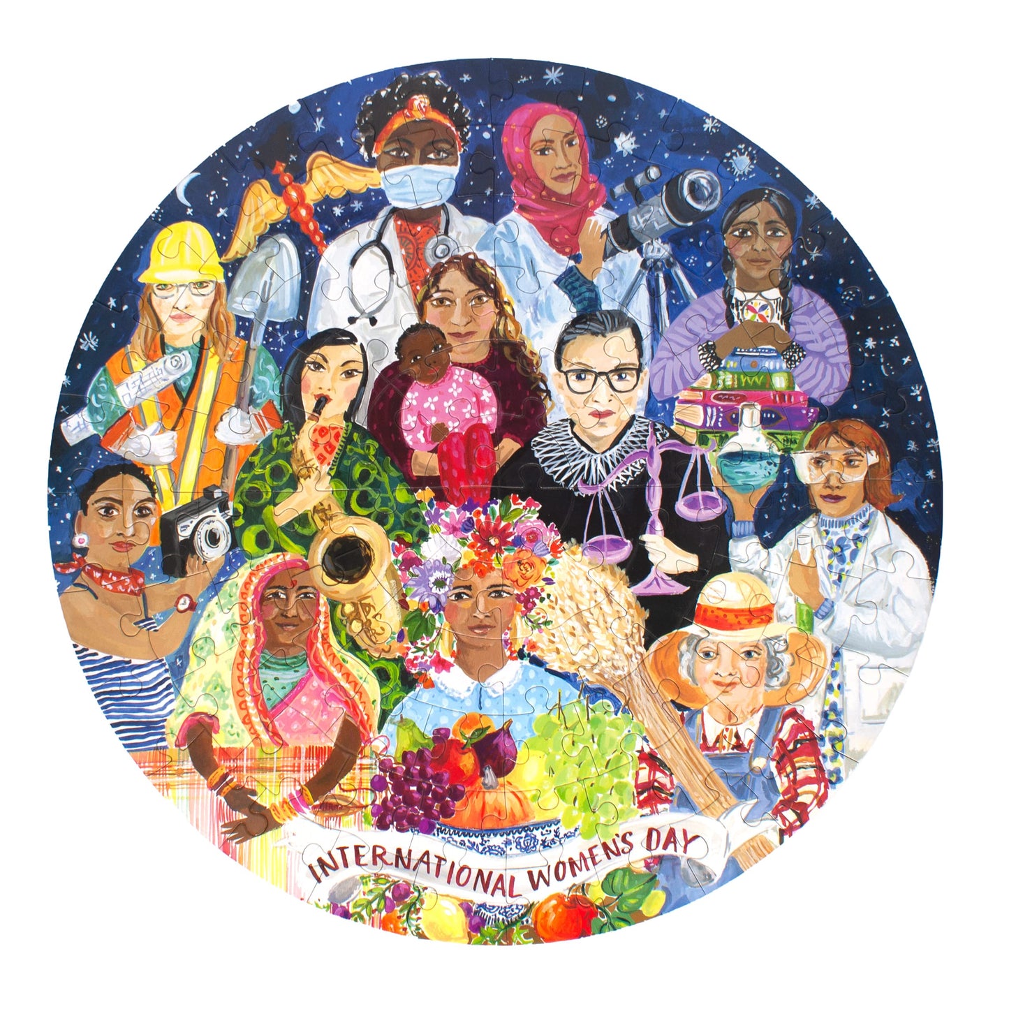 Eeboo: International Women'S Day 100 Piece Round Puzzle, Perfect Project For Little Hands, Aids In Development Of Pattern And Sh