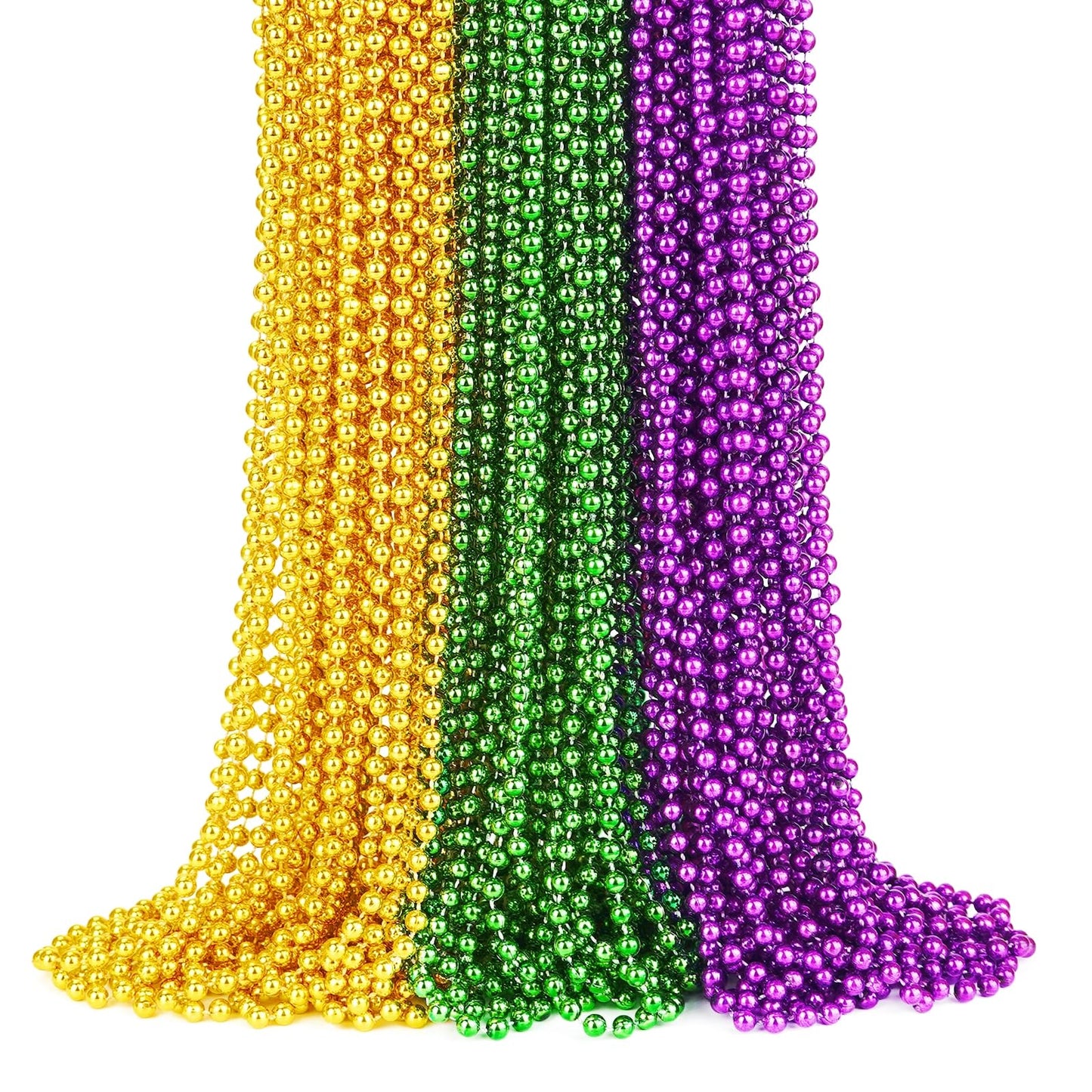 72 PCS Mardi Gras Beads Necklaces, Gold Green Purple Metallic Bead Necklaces 33 7 mm Mardi Gras Beads Necklaces Accessories B