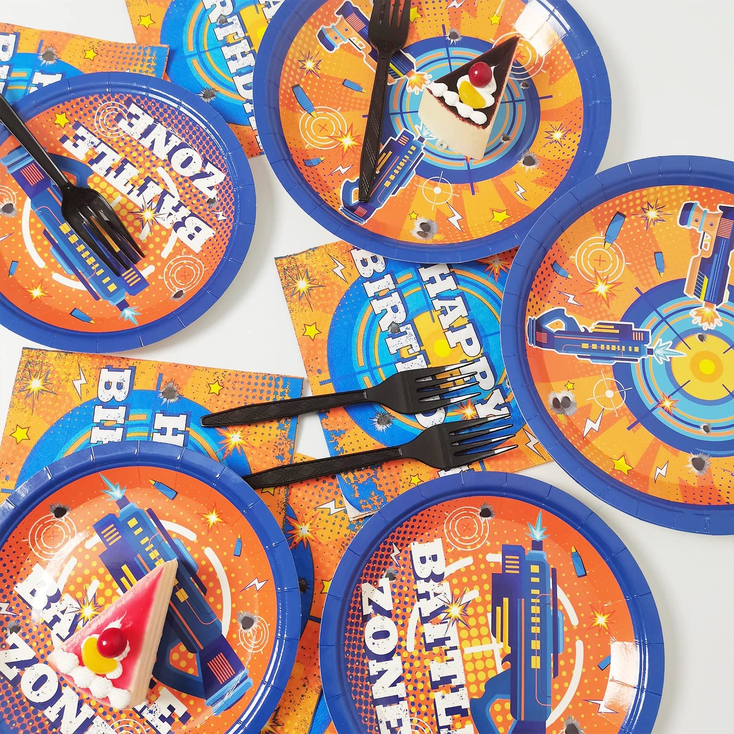 96 Pcs Dart War Party Plates And Napkins Party Supplies Dart War Themed Party Tableware Set Blue And Orange Party Decorations Fa