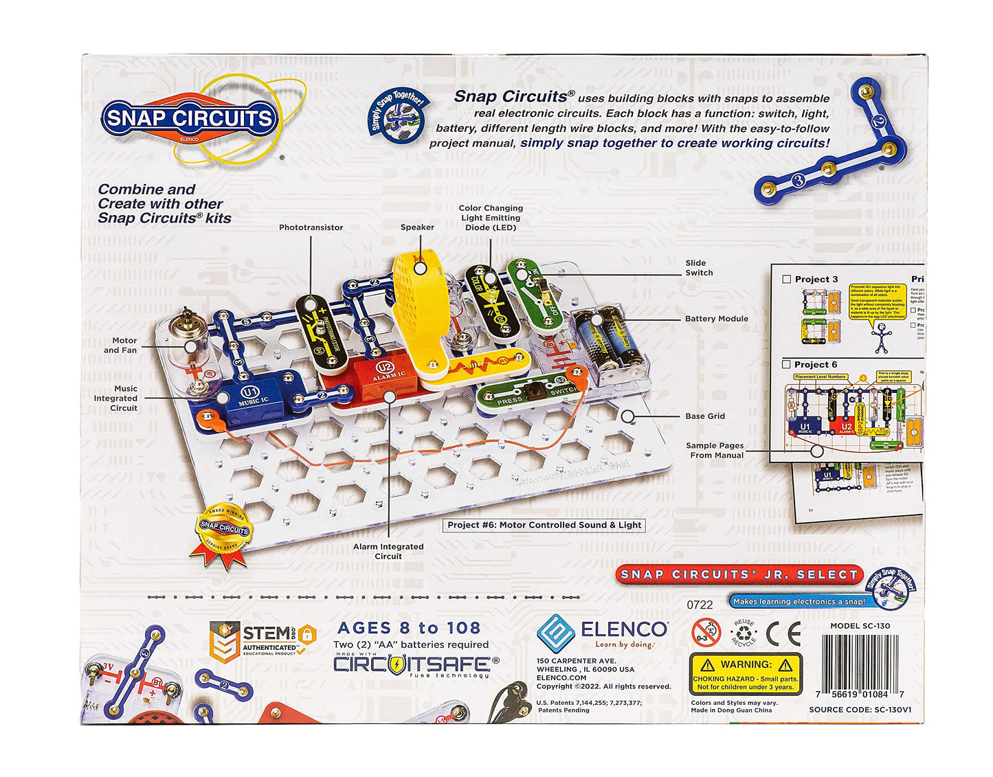 Snap Circuits Jr. Select Sc-130 Electronics Exploration Kit | Over 130 Projects | Full Color Project Manual | 30+ Parts | Stem E