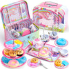 JOYIN 35Pcs Unicorn Tea Party Set for Little Girls, Pretend Tin Teapot Set, Princess Tea Time Play Kitchen Toy with Dessert, Dou