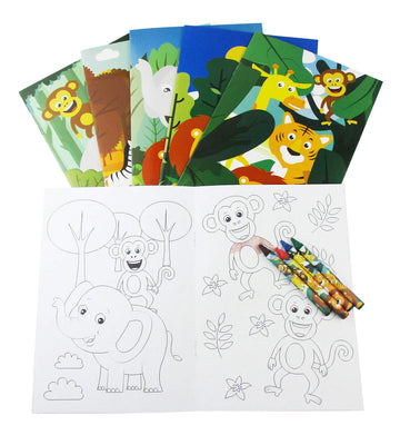 TINYMILLS Safari Zoo Animals Coloring Book for Kids with 12 Coloring Books and 48 Crayons Fun Jungle Book Animals Birthday Party