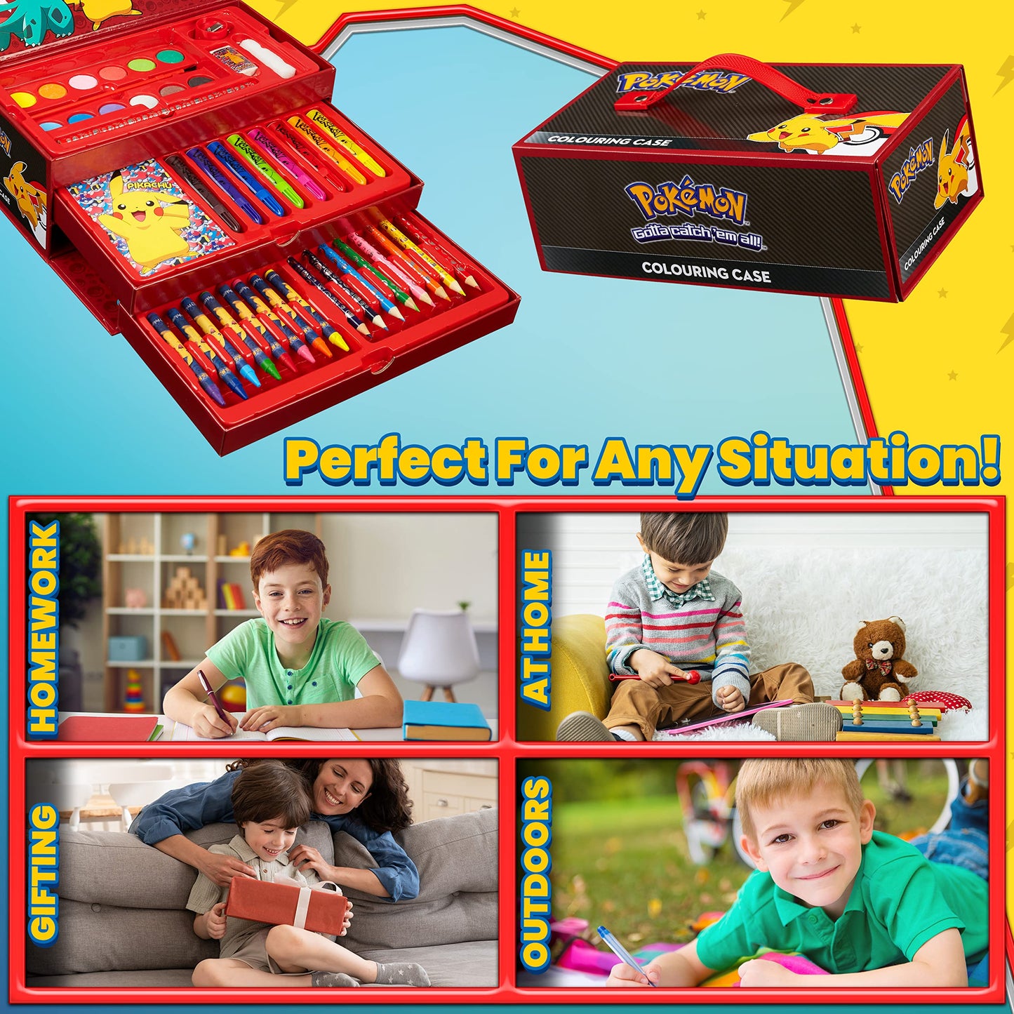 Pokemon Art Set, Colouring Sets for Children, Over 40 Art Supplies for Kids