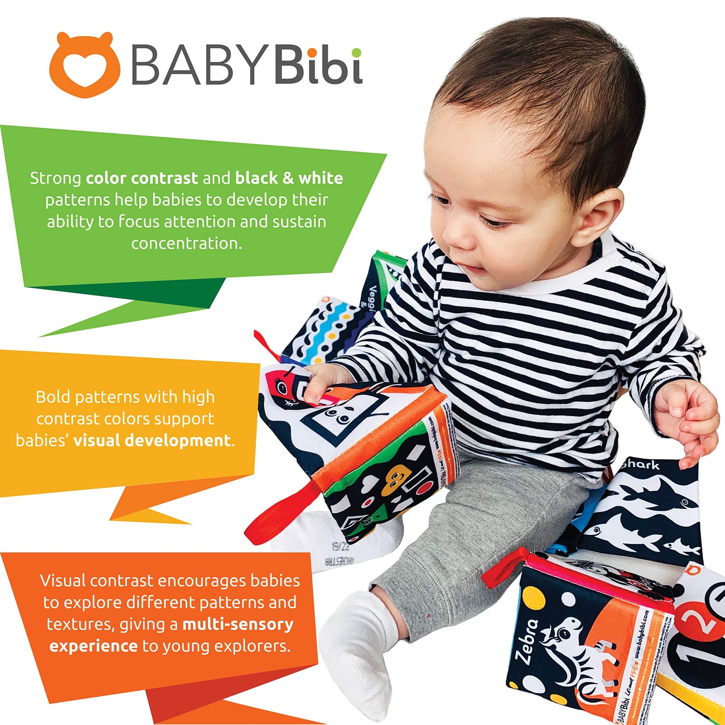 Cloth Books (Set Of 6). High Contrast Soft Books. Black And White Images Encourage Infant Development – Suitable For Babies And Toddlers From 3 Months