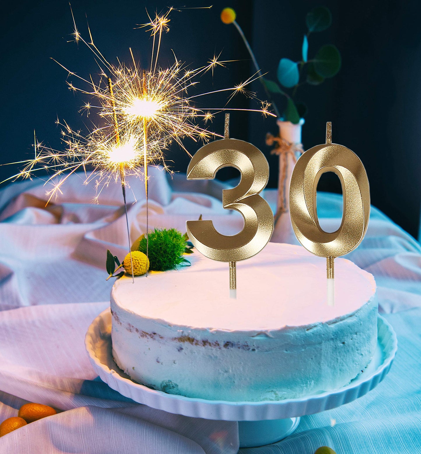 Bailym 30th Birthday Candles, Gold Wax Cake Topper for Party Decorations