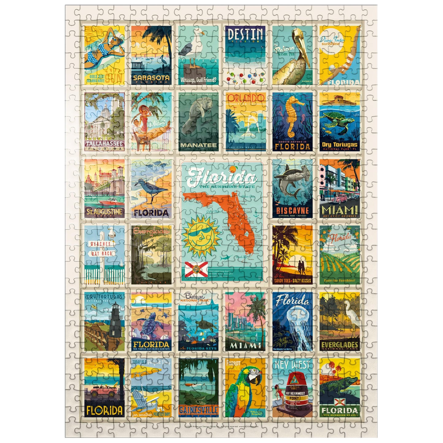 Mypuzzle Florida: Multi-Image Print, Vintage Poster - Premium 500 Piece Jigsaw Puzzle For Adults