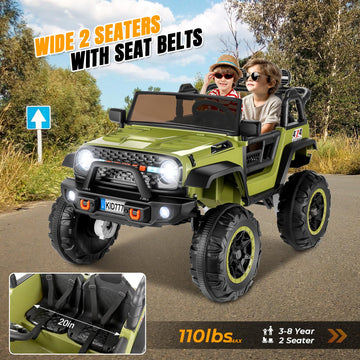 Hikole 2 Seater XL Electric Ride On Car for Kids, 24V 4WD, Green, 20" Wide Seat, Battery Powered, 4-8 Years