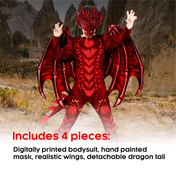 Morph Red Dragon Costume for Kids, Large Polyester Dress-Up with Wings for Halloween Parties