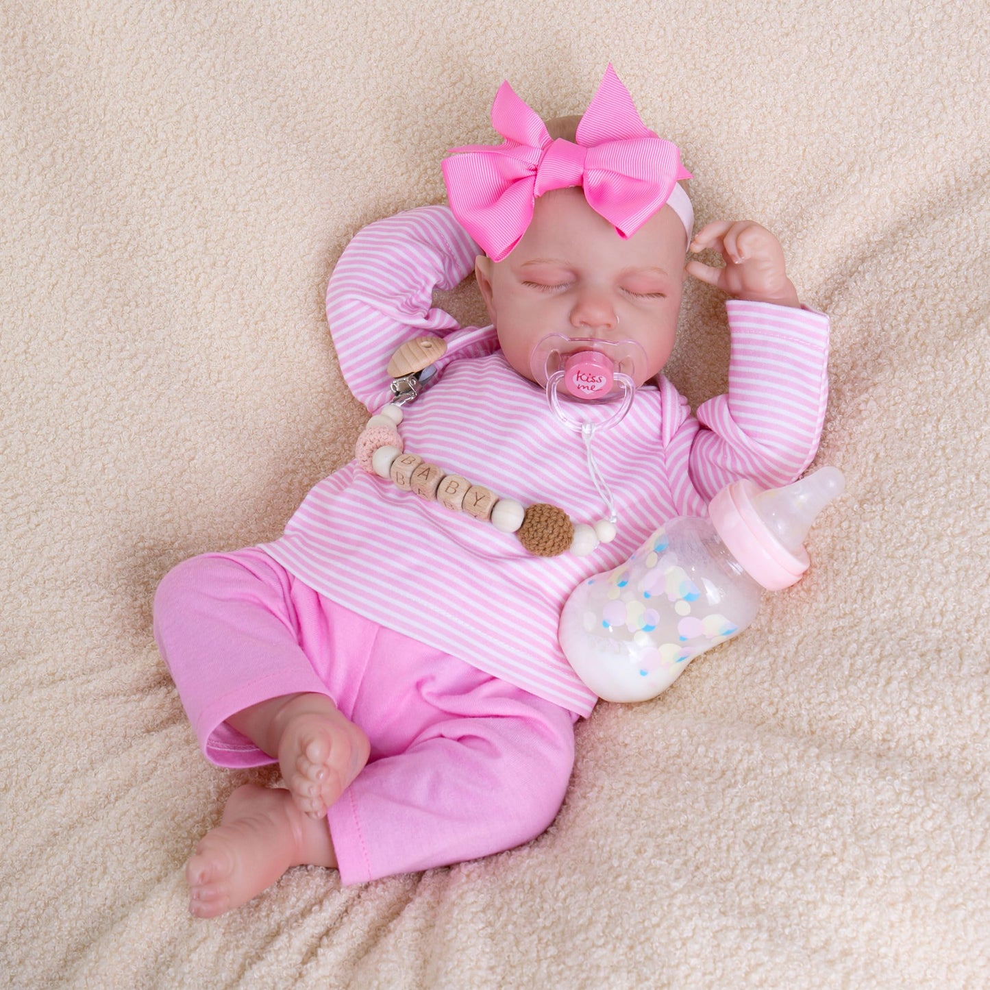 Ekokiz Reborn Baby Dolls Clothes Girl Pink Baby Clothes Doll Clothes 17-22 Inches Outfit Accessories Set For Realistic Newborn B