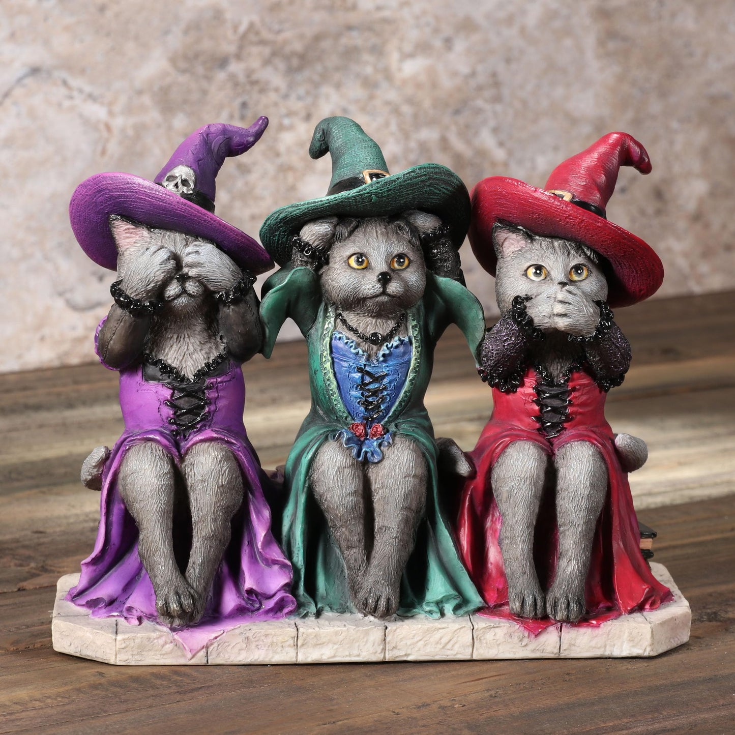 Veronese Design 4 7/8 Inch See No Evil Hear No Evil Speak No Evil Witch Blue Cats Resin Animal Collectible Figurine