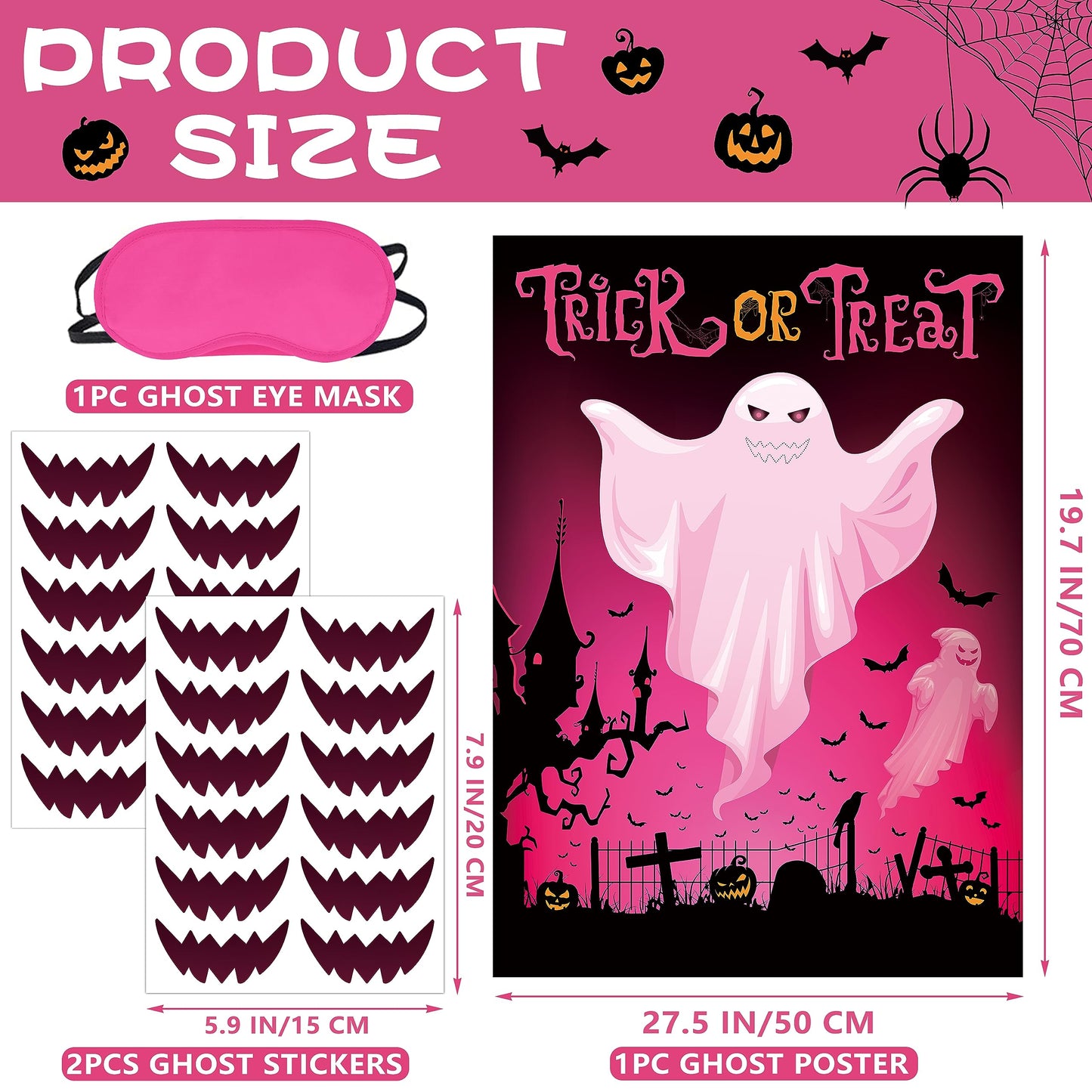 Pin The Mouth On The Ghost Halloween Party Game For Kids Ghost Poster With 24 Pieces Mouth Stickers And A Blindfold For Hallowee