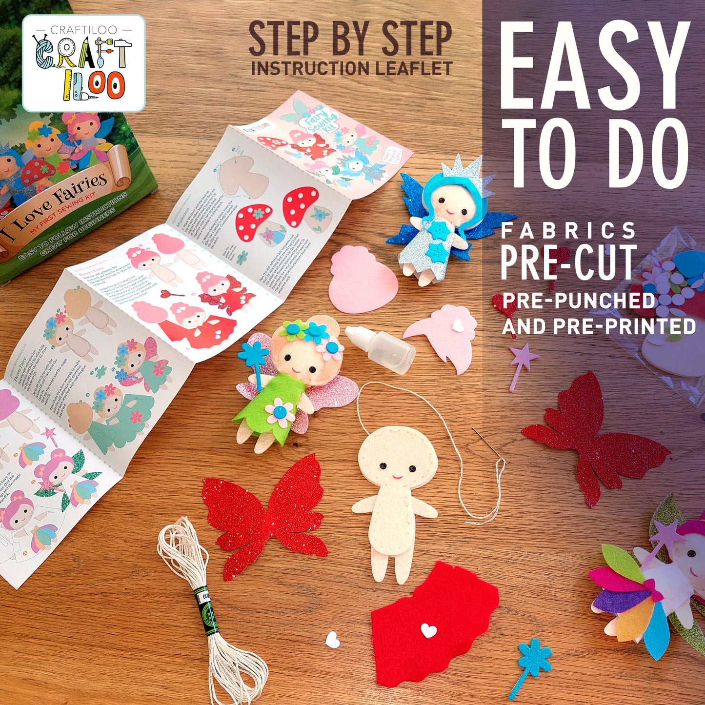 Craftiloo Fairy Sewing Kits For Little Girls 5 Easy Projects For Children Beginners Sewing Kit Kid Crafts Make Your Own Felt Pil