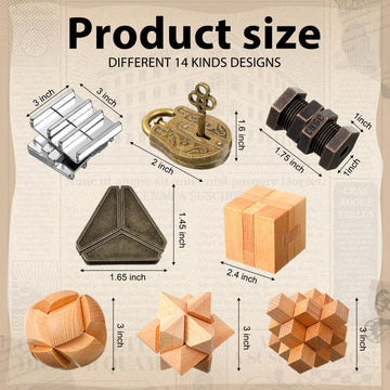 Syhood 14 Pcs Brain Teaser Puzzles for mature-themeds Metal Puzzles 3D Steel Puzzle Wooden Unlock Interlocking Puzzle mature-themed Iq Education Puzzle Toys Lock Puzzles Gift for Friends Family(Educational)