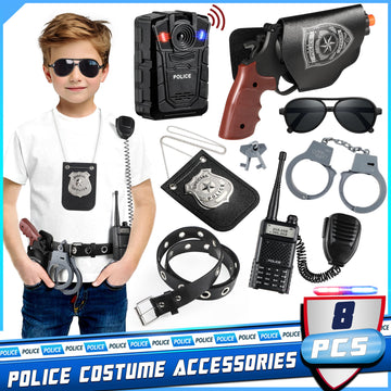 Deluxe All-In-One Police Accessories Role Play Set For Kids, Include Police Badge, Handcuffs, Belt. 8Pcs Cop Accessories, Hallow