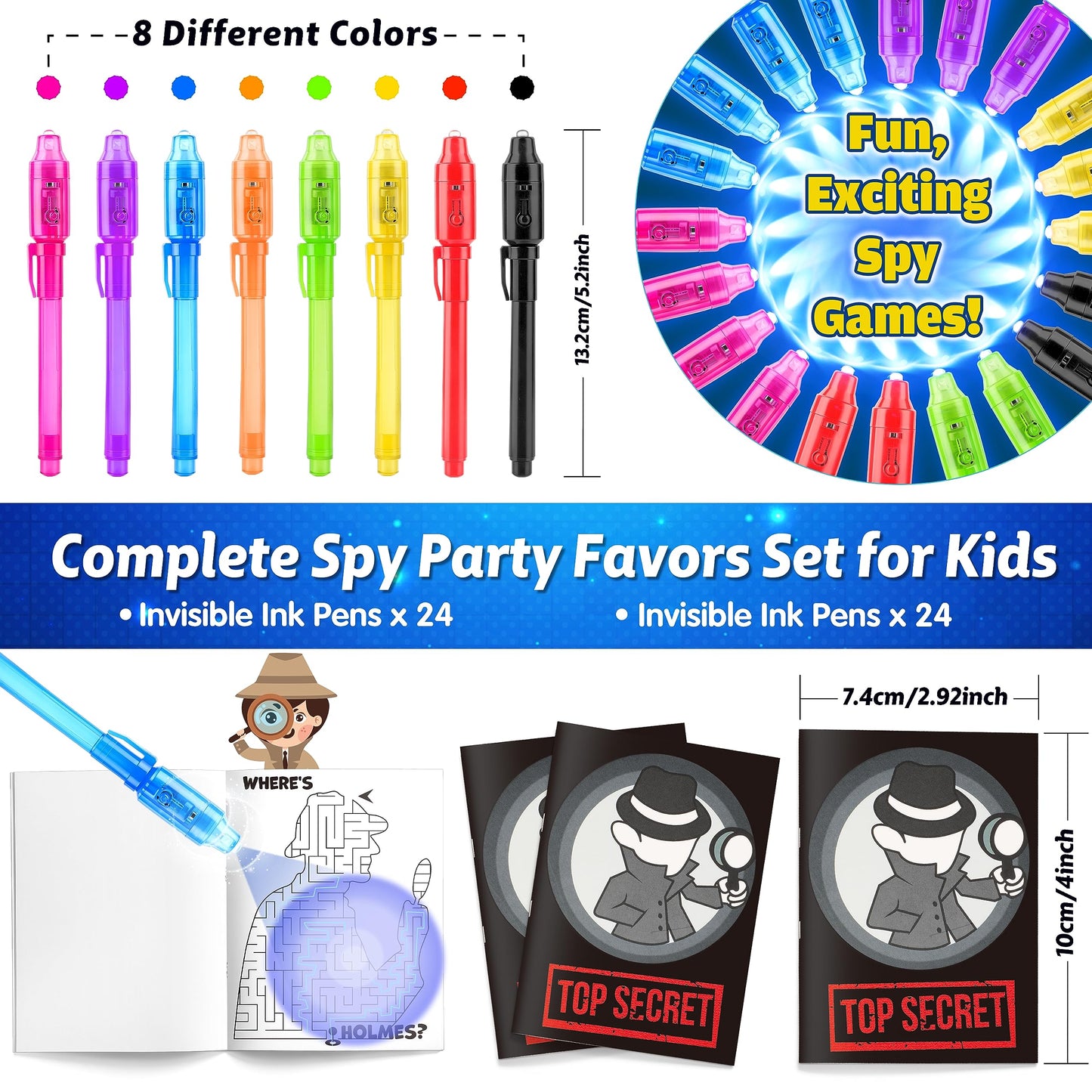 Joycover Invisible Ink Pen With Uv Light For Kids, 24 Pack Spy Pen And Notebook, Spy Party Favors For Kids 4-8 8-12, Classroom S