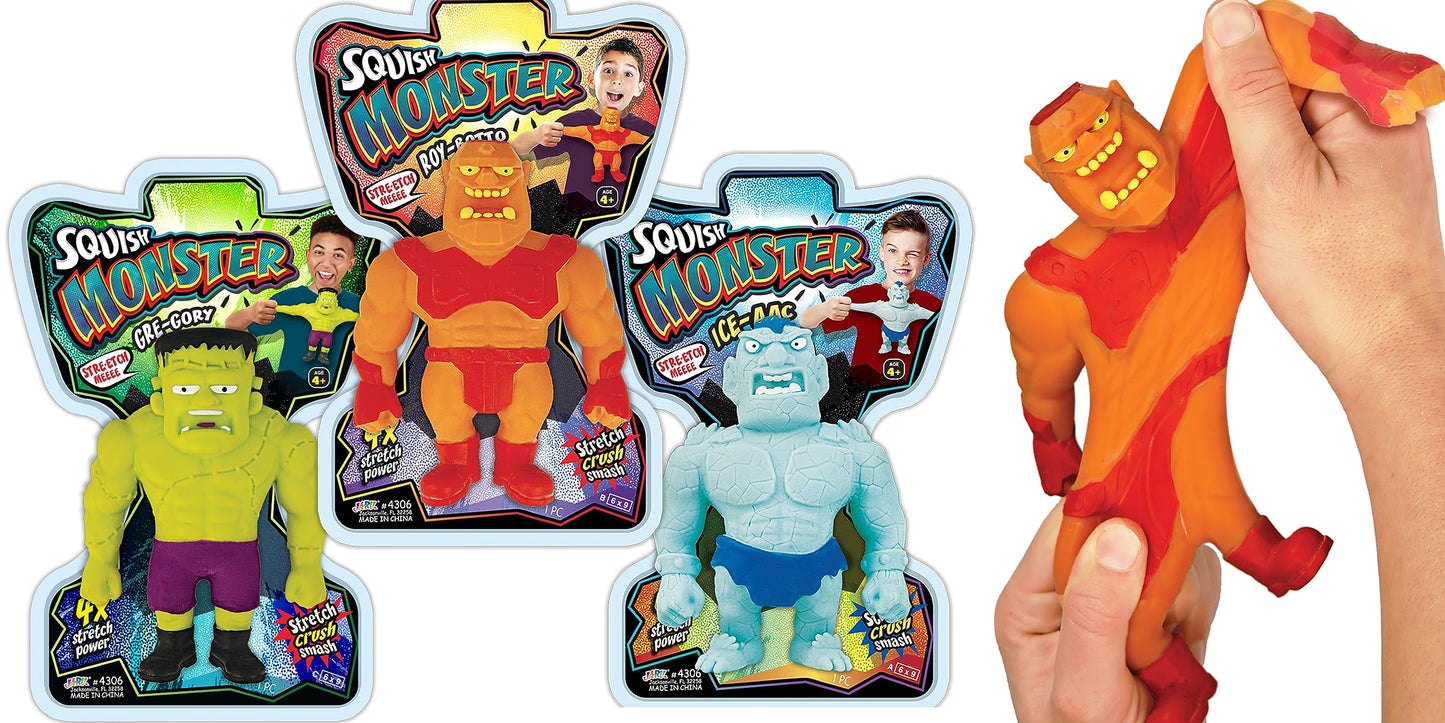 JA-RU Squishy Monster 6 Inch (3 Stretchy Toys Assorted) Stretch Action Figures & Bendy Toys for Kids. Stress Relief Fidget Toys.