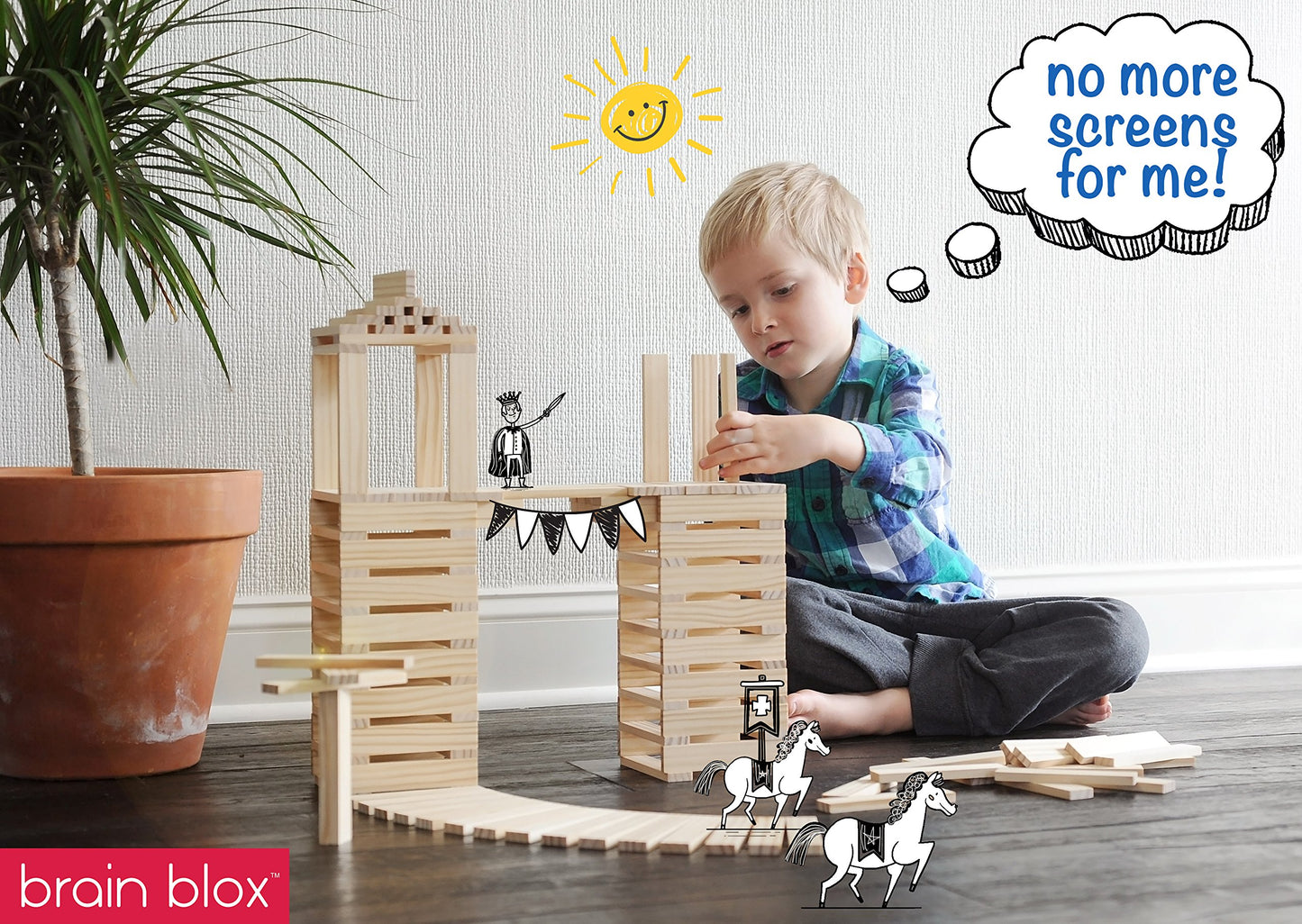 Brain Blox 300 Natural Wooden Blocks - Montessori STEM Building Set for Kids Ages 4-8 - Hands-on Learning & Architecture