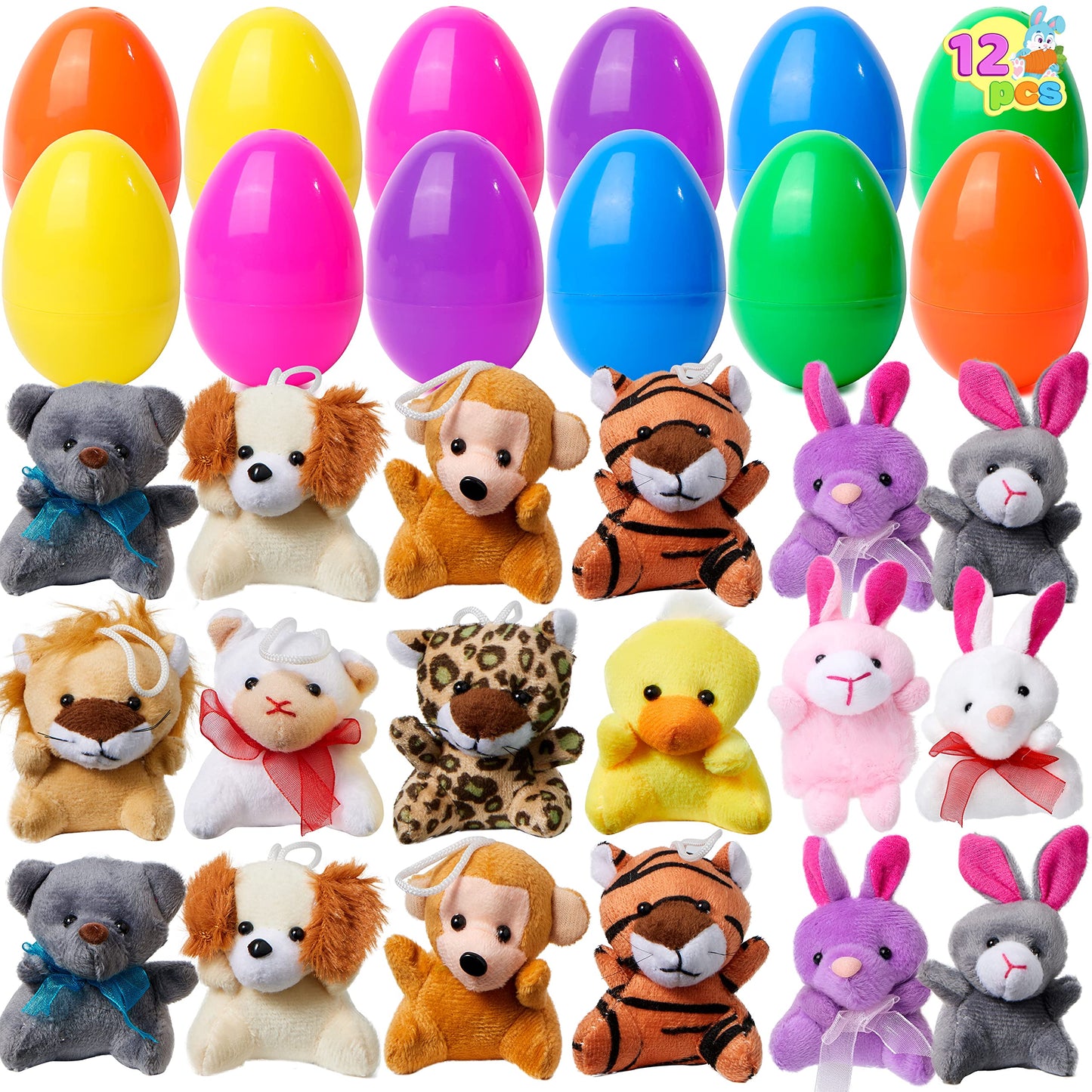 Joyin 12 Pcs Prefilled Easter Eggs Of Mini Stuffed Animal Plush Toys Basket Stuffer For Kids Easter Egg Hunt Filler And Party Fa