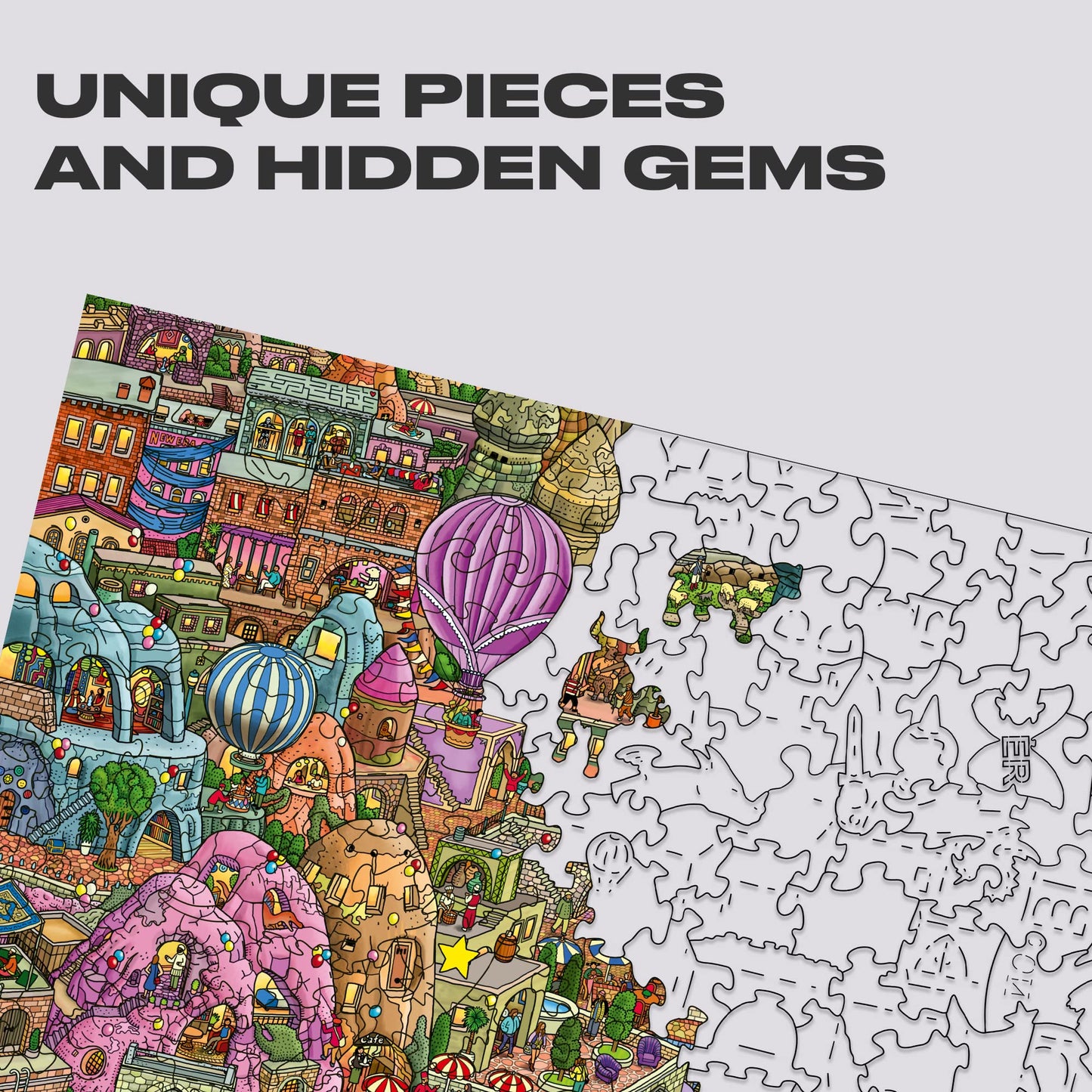 Unidragon Original + Ic4 Design Wooden Jigsaw Puzzle For Adults And Kids, Puzzle Board Game, Quezzle Amazing Cappadocia, Full Pack, 1000 Pieces, 28.2 By 19.6 Inches