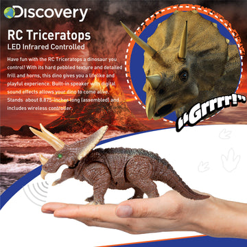 Discovery Kids Rc Triceratops, Led Infrared Remote Control Dinosaur, Built-In Speakers W/Digital Sound Effects, 8.75'' Long, Inc