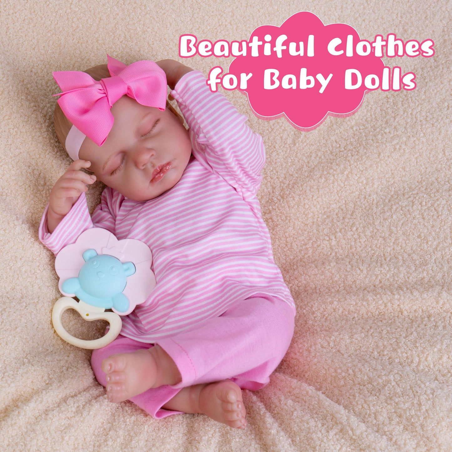 Ekokiz Reborn Baby Dolls Clothes Girl Pink Baby Clothes Doll Clothes 17-22 Inches Outfit Accessories Set For Realistic Newborn B