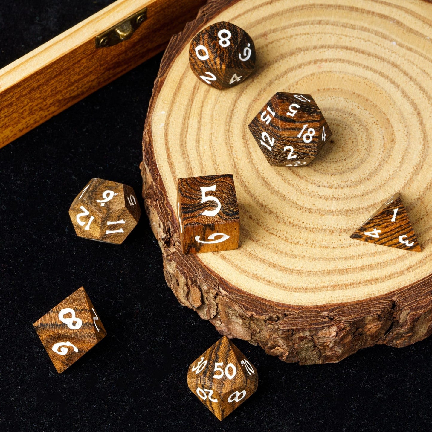 Hddais Wood Dnd Dice, 7Pcs Polyhedral Dice Set With Iron Box, Rpg D&D Dice Made With Wood For Dungeons And Dragons Role Playing