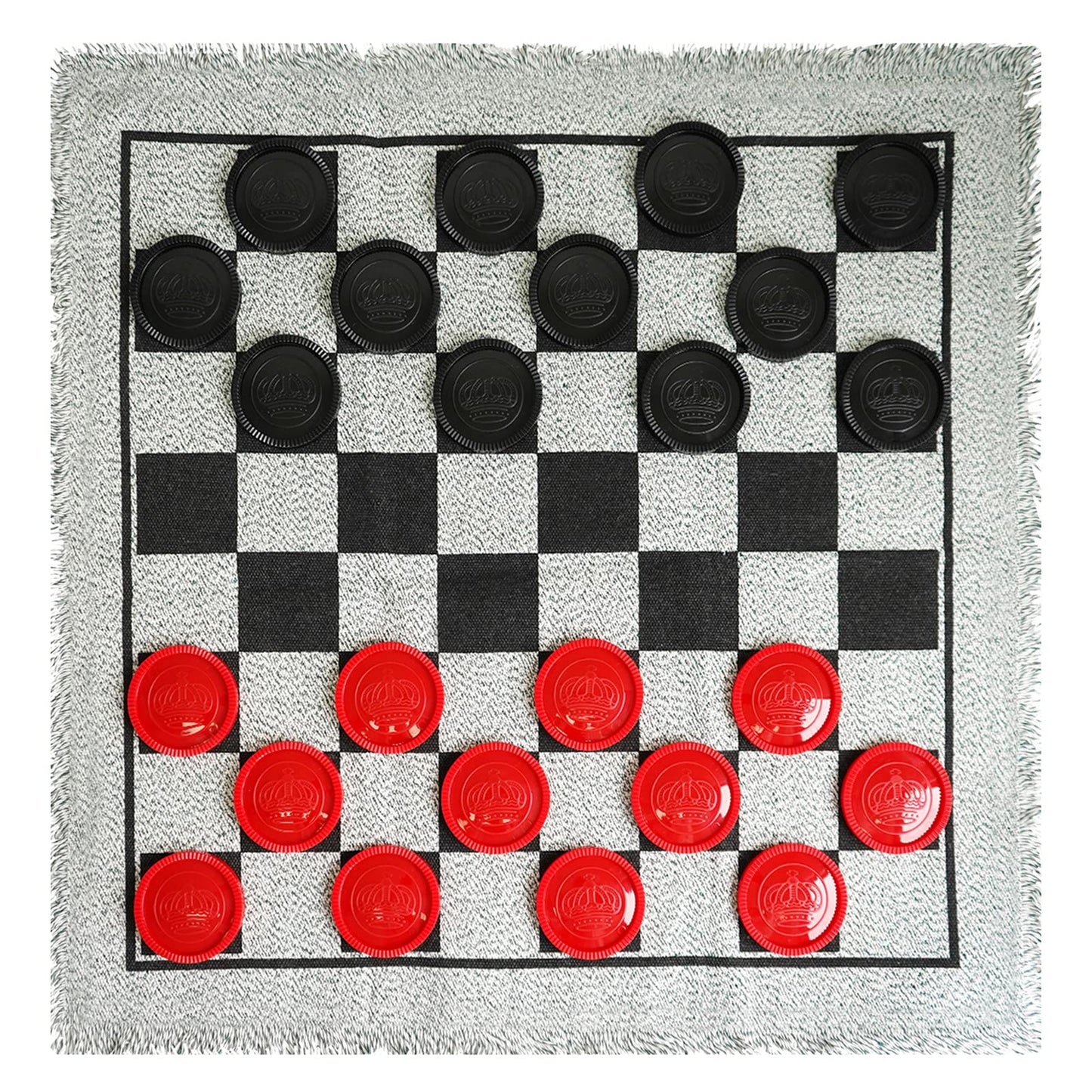 Seetooogames Giant Checkers Board Game - Large 3 In 1 Reversible Checker Rug - Tic Tac Toe Game For Kids Adults And Family Indoo