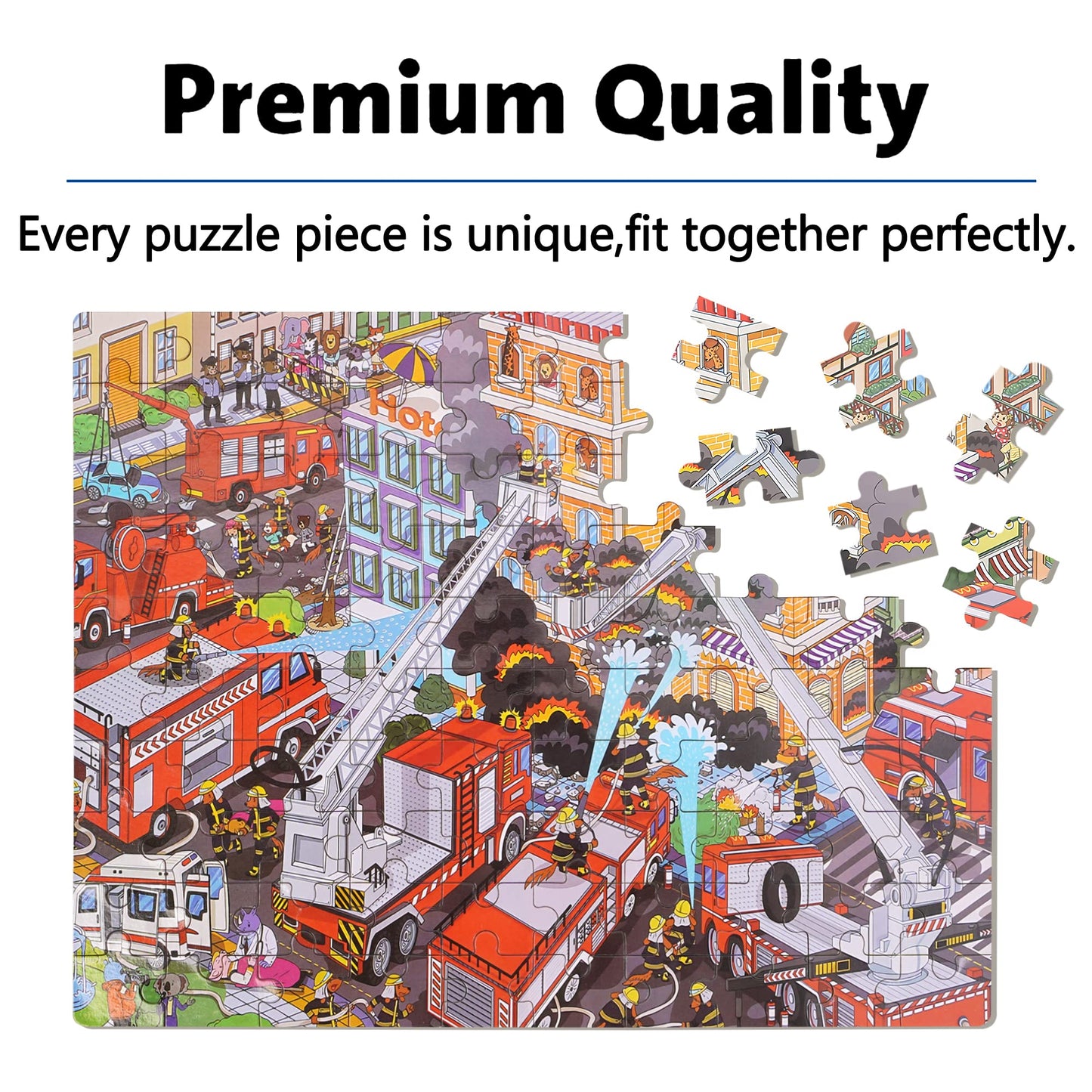 Lelemon Puzzles For Kids Ages 4-8,Fire Fighting 100 Piece Puzzles For Kids,Educational Kids Puzzles Jigsaw Puzzles In A Metal Box,Children 100 Piece Puzzle Games Puzzle Toys For Girls And Boys