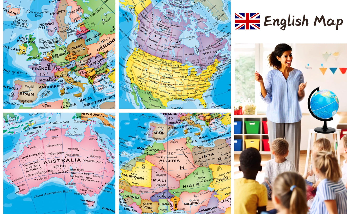 Exerz 8' World Globe - Political Map Educational Earth Globe - English