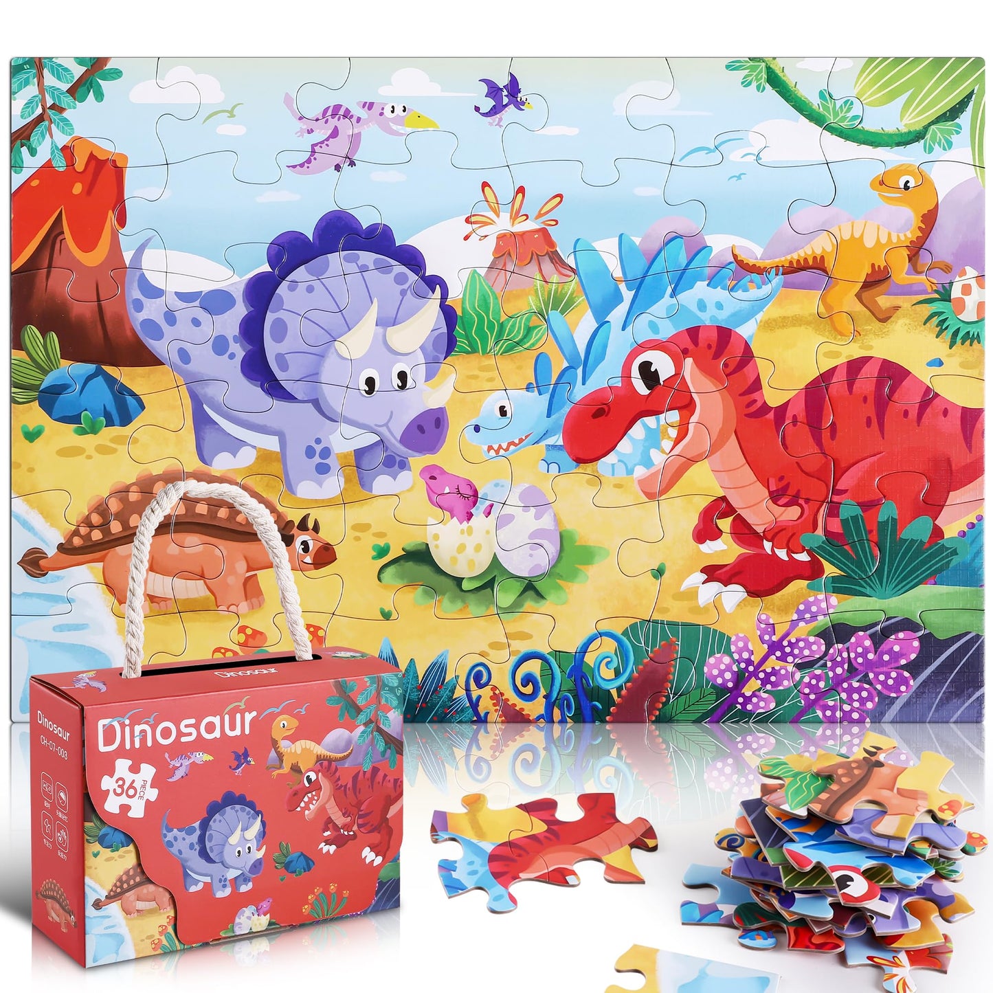 Yogeon Puzzles For Kids Ages 4-8, 3-5,36 Piece Dinosaur Puzzles For Toddler 4-6,Floor Puzzle Age 5-7 Children Learning Preschool
