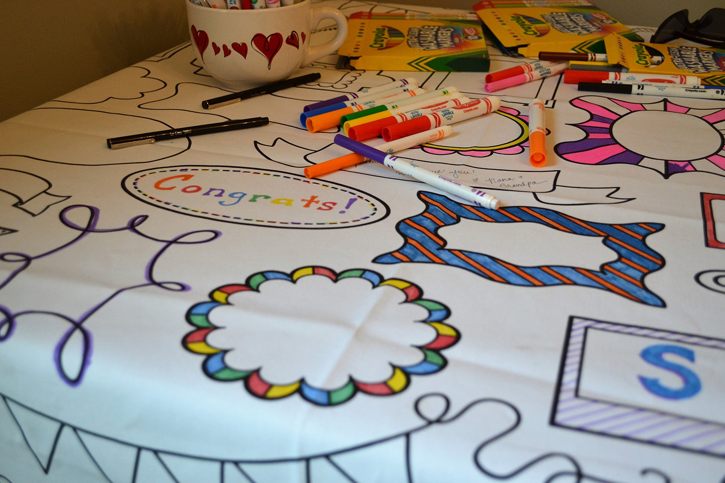 The Coloring Table - Frame Fun Design - Square Tablecloth - Fabric Coloring Tablecloth - Colorable Designs - Washable And Reusab