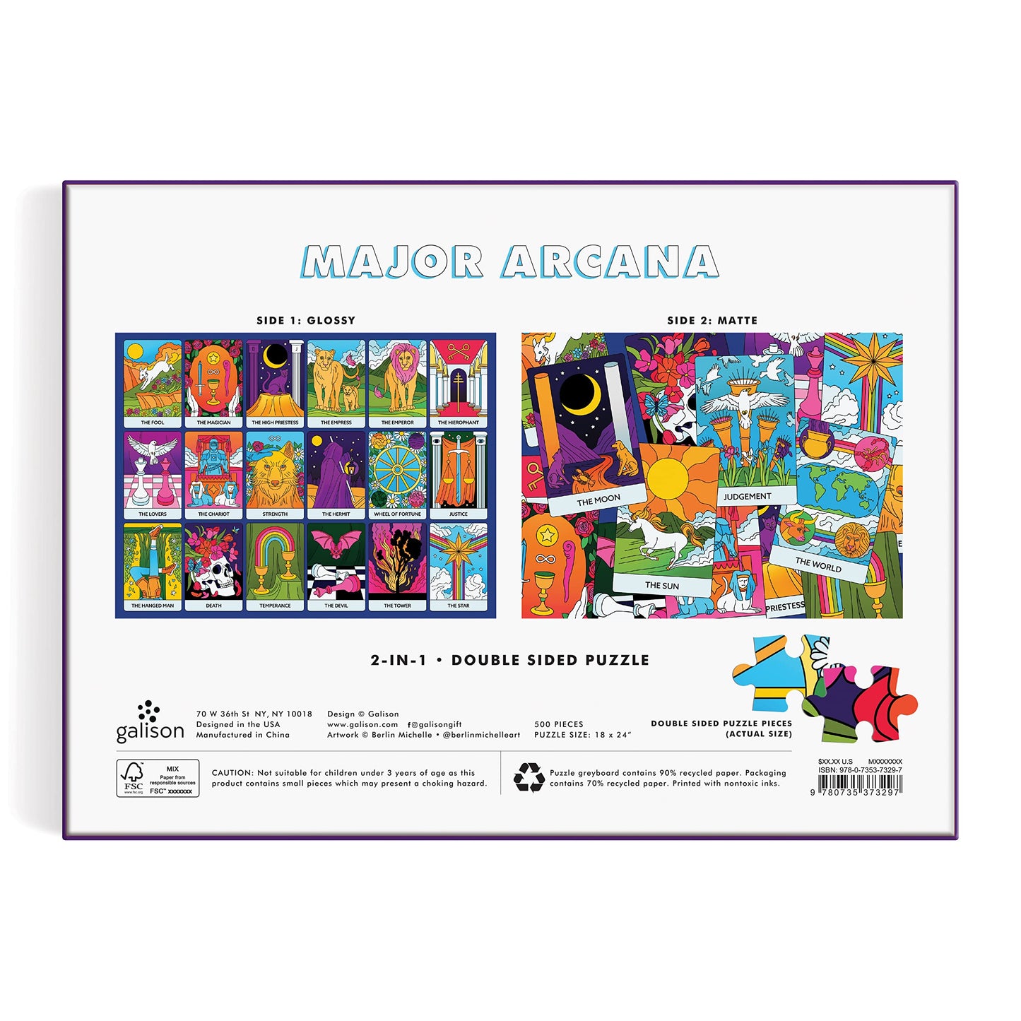 Galison Major Arcana 500 Piece Double Sided Puzzle - Tarot Cards Life Lessons, Thick Pieces, Fun Family Activity, Great Gift Idea